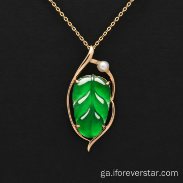 Pendant emerald nádúrtha duille a phing